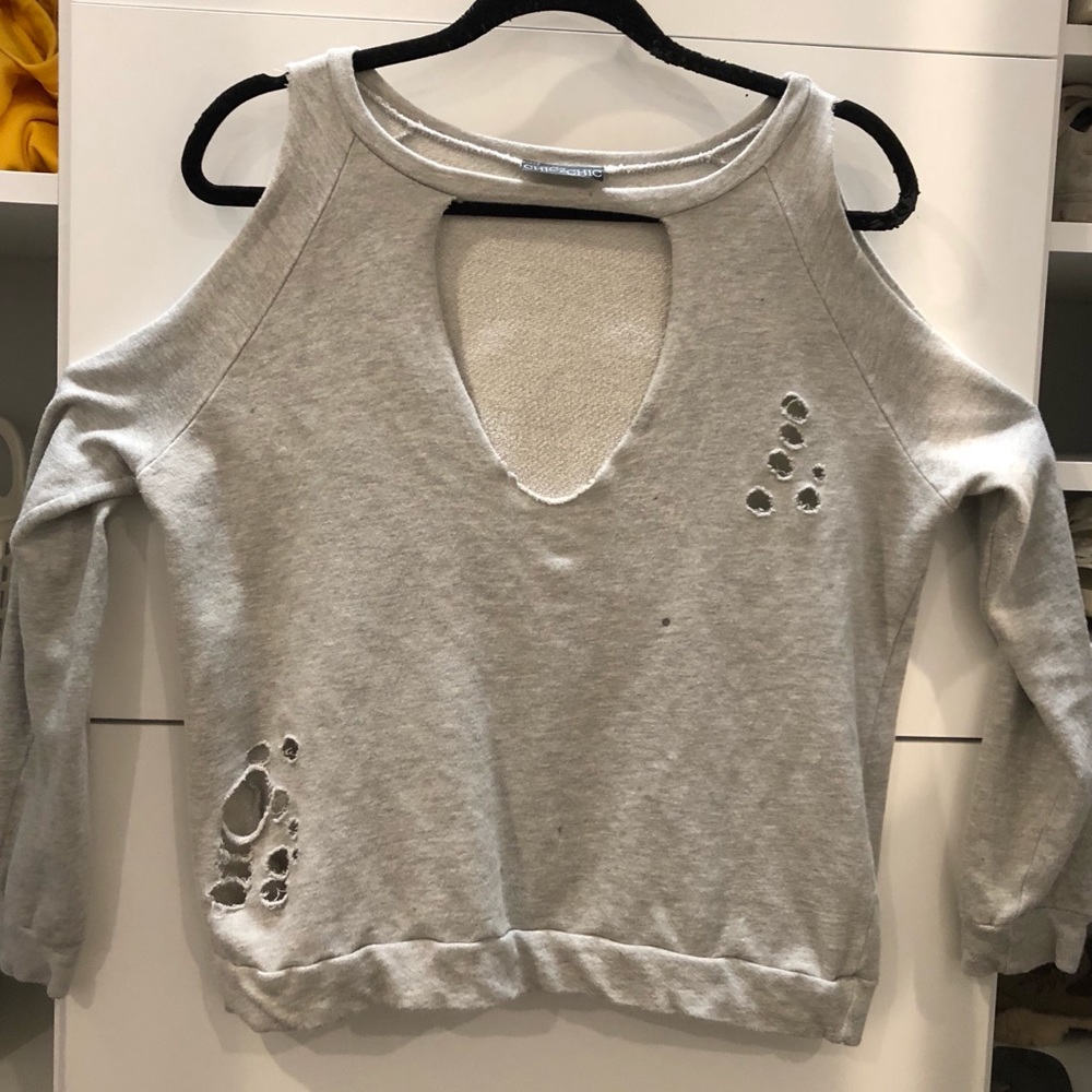 NWOT Distressed Sweatshirt w/ Cut-Out